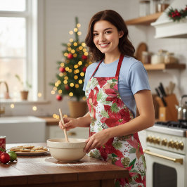 エレガントクリスマスホリデーポインセチアパインコーン エプロン