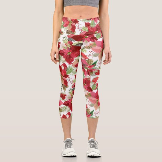 エレガントクリスマスホリデーポインセチアパインコーン カプリレギンス (正面)