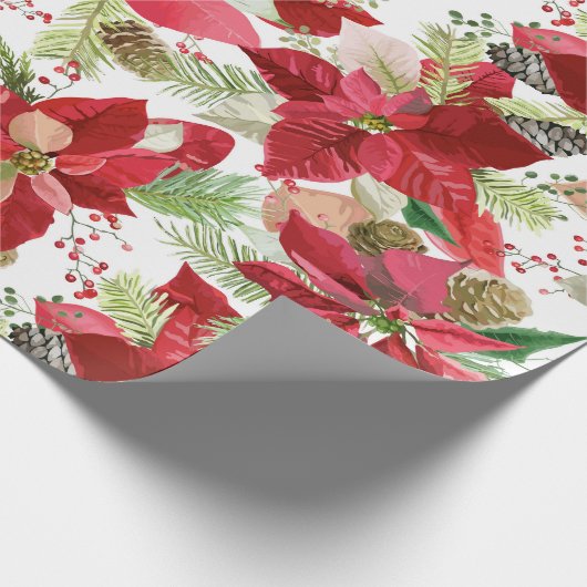 エレガントクリスマスホリデーポインセチアパインコーン ラッピングペーパー (角)