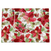 エレガントクリスマスホリデーポインセチアパインコーン ラージペーパーバッグ (正面)