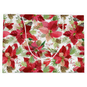 エレガントクリスマスホリデーポインセチアパインコーン ラージペーパーバッグ (裏面)