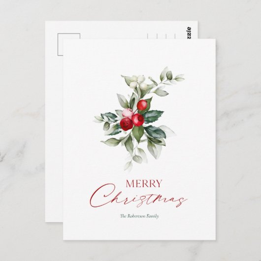 エレガントクリスマスホリーカード ポストカード (正面/裏面)