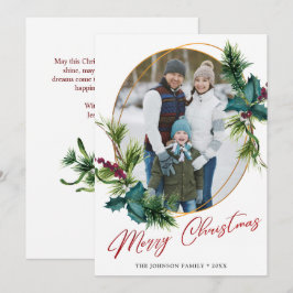 エレガントクリスマスホリーパイン写真ホリデーカード シーズンカード