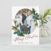 エレガントクリスマスホリーパイン写真ホリデーカード シーズンカード (スタンド正面)
