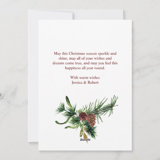 エレガントクリスマスホリーパイン写真ホリデーカード シーズンカード (裏面)