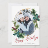エレガントクリスマスホリーパイン写真ホリデーカード シーズンカード (正面)