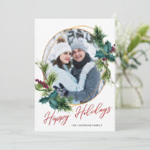 エレガントクリスマスホリーパイン写真ホリデーカード シーズンカード (スタンド正面)