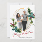 エレガントクリスマスホリーパイン写真ホリデーカード シーズンカード (正面)