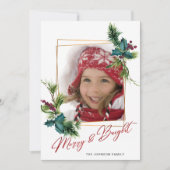 エレガントクリスマスホリーパイン写真ホリデーカード シーズンカード (正面)