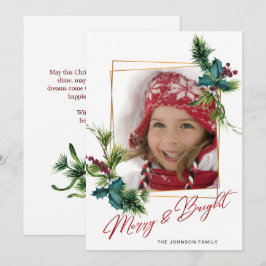 エレガントクリスマスホリーパイン写真ホリデーカード シーズンカード