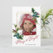 エレガントクリスマスホリーパイン写真ホリデーカード シーズンカード (スタンド正面)