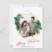 エレガントクリスマスホリーパイン写真ホリデーカード シーズンカード (正面)