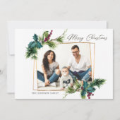 エレガントクリスマスホリーパイン写真ホリデーカード シーズンカード (正面)