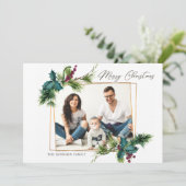 エレガントクリスマスホリーパイン写真ホリデーカード シーズンカード (スタンド正面)