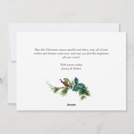 エレガントクリスマスホリーパイン5フォトホリデーカード シーズンカード (裏面)