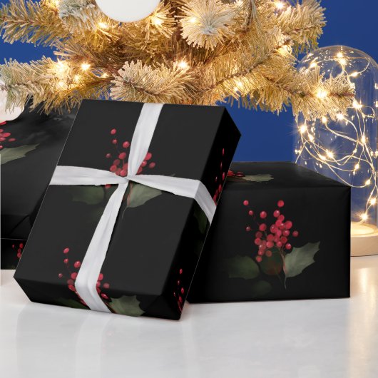 エレガントクリスマスホリーベリーホリデー ラッピングペーパー (クリスマス)