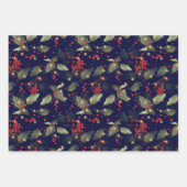 エレガントクリスマスホリーベリーユーカリプトゥスレッド金ゴールド ラッピングペーパーシート (正面)