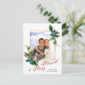 エレガントクリスマスホリー松フレームの写真グリーティング ポストカード (スタンド正面)