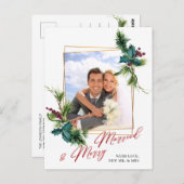 エレガントクリスマスホリー松フレームの写真グリーティング ポストカード (正面/裏面)