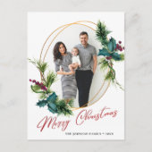 エレガントクリスマスホリー松フレームの写真グリーティング ポストカード (正面)