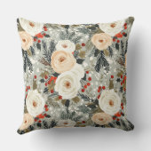 エレガントクリスマスホワイトローズ&レッドウィンターベリー クッション (裏面)