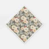 エレガントクリスマスホワイトローズ&レッドウィンターベリー スタンダードランチョンナプキン (角)