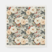 エレガントクリスマスホワイトローズ&レッドウィンターベリー スタンダードランチョンナプキン (正面)