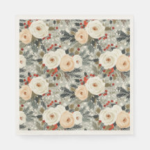 エレガントクリスマスホワイトローズ&レッドウィンターベリー