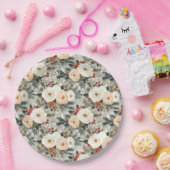 エレガントクリスマスホワイトローズ&レッドウィンターベリー ペーパープレート (パーティー)