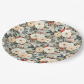 エレガントクリスマスホワイトローズ&レッドウィンターベリー ペーパープレート (アングル)