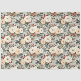 エレガントクリスマスホワイトローズ&レッドウィンターベリー 薄葉紙