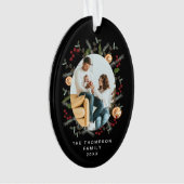 エレガントクリスマスボタニカルブラックレッドホリー写真 オーナメント (正面)