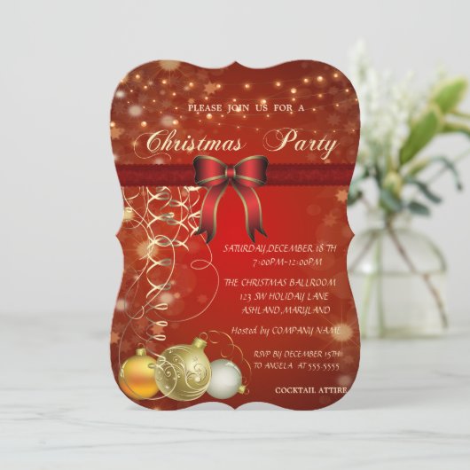 エレガントクリスマスボール弓企業のパーティー 招待状 (スタンド正面)