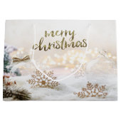 エレガントクリスマスボール金ゴールドスノーフレークスホリデー ラージペーパーバッグ (正面)