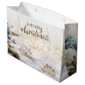 エレガントクリスマスボール金ゴールドスノーフレークスホリデー ラージペーパーバッグ (裏面アングル)