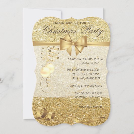 エレガントクリスマスボール、キラキラ、クリスマスパーティー 招待状 (正面)
