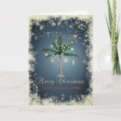 エレガントクリスマスボール、ヤシの木、雪片 シーズンカード (正面)