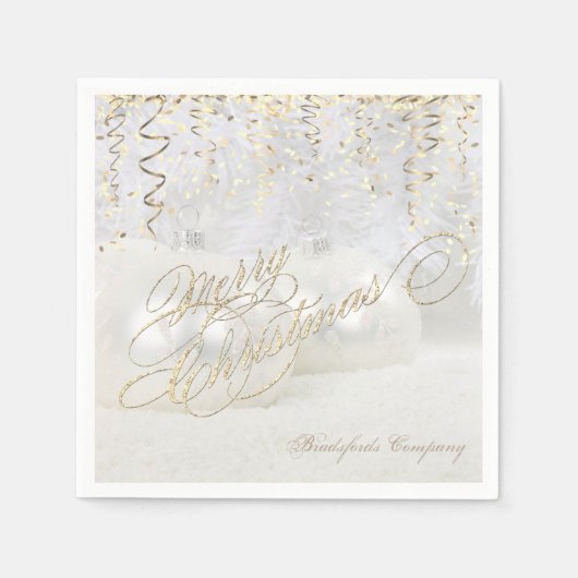 エレガントクリスマスボール、金ゴールド紙吹雪 スタンダードカクテルナプキン (正面)