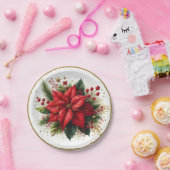 エレガントクリスマスポインセチアフローラ紙プレート ペーパープレート (パーティー)