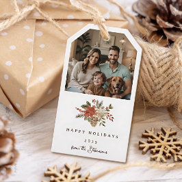 エレガントクリスマスポインセチア写真休日 ギフトタグ