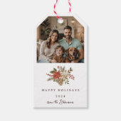 エレガントクリスマスポインセチア写真休日 ギフトタグ (正面)