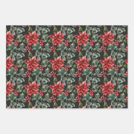 エレガントクリスマスポインセチア品種 ラッピングペーパーシート