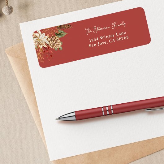 エレガントクリスマスポインセチア差出人住所 ラベル