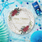 エレガントクリスマスポインセチア金ゴールド紙吹雪 ペーパープレート (パーティー)