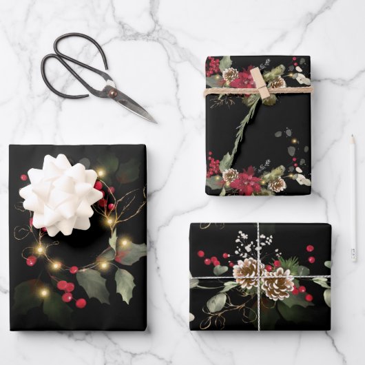 エレガントクリスマスポインセチア ラッピングペーパーシート (正面)