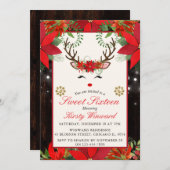 エレガントクリスマスポインセチアReindeer Sweet 16 招待状 (正面/裏面)