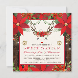 エレガントクリスマスポインセチアReindeer Sweet 16 招待状