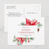 エレガントクリスマスポインセティアホリディグリーティング ポストカード (正面/裏面)