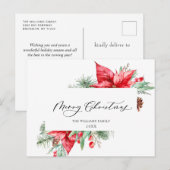 エレガントクリスマスポインセティアホリディグリーティング ポストカード (正面/裏面)