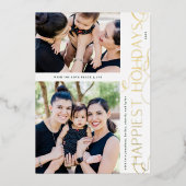 エレガントクリスマスモダン2フォトフレーム幸せ金ゴールド 箔シーズンカード (正面)